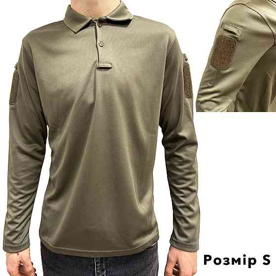 Поло для мужчин с долгим рукавом, тактическая рубашка с липучками на рукавах Хаки S Каменец-Подольский