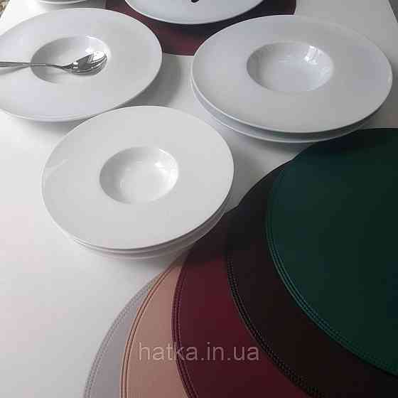 Серветка під тарілку підтарильник PU шкіра 38 см "Панкейк" кругла зелена коричневий для дому та ресторану Київ