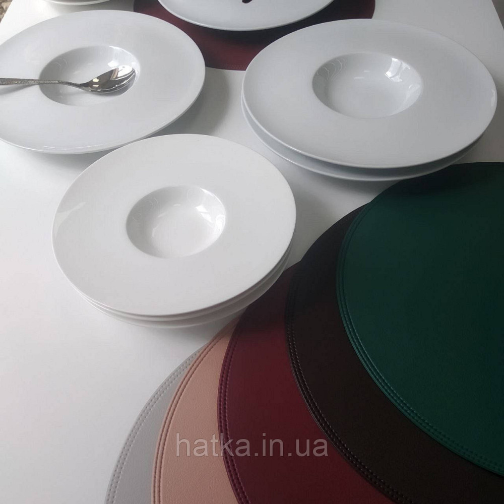 Серветка під тарілку підтарильник PU шкіра 38 см "Панкейк" кругла зелена коричневий для дому та ресторану Київ - фото 4