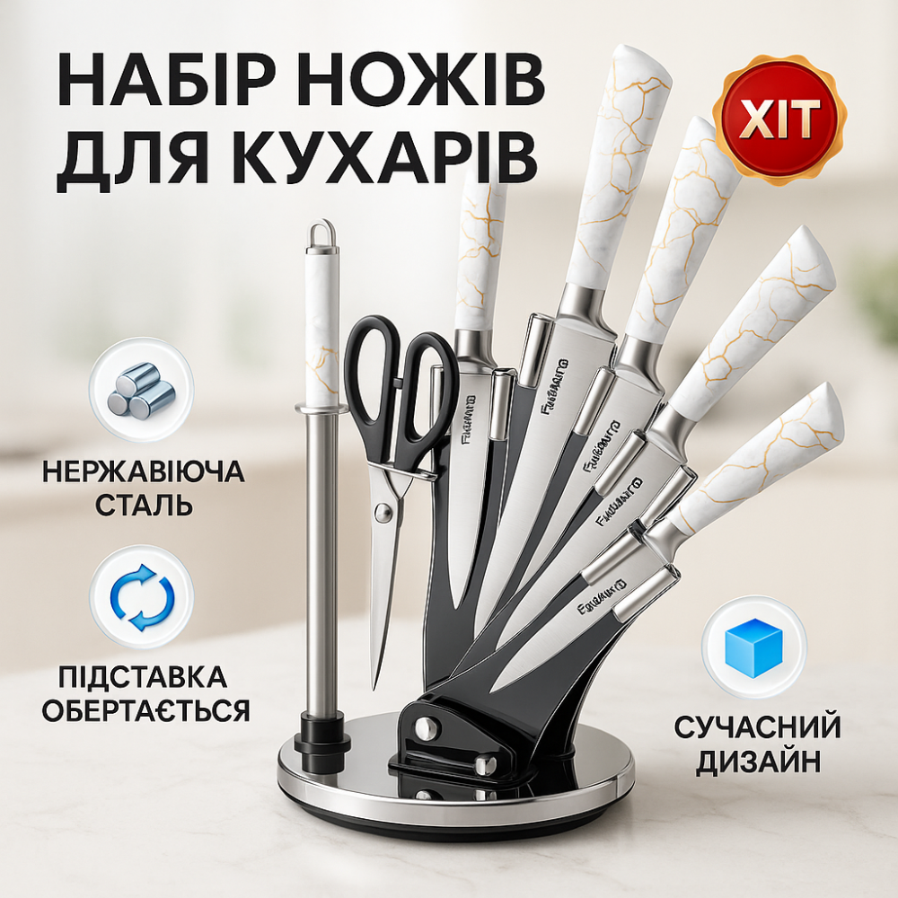 Набор кухонных ножей премиум, Набор кулинарных ножей со стильным дизайном OJ-60 Львов - изображение 10