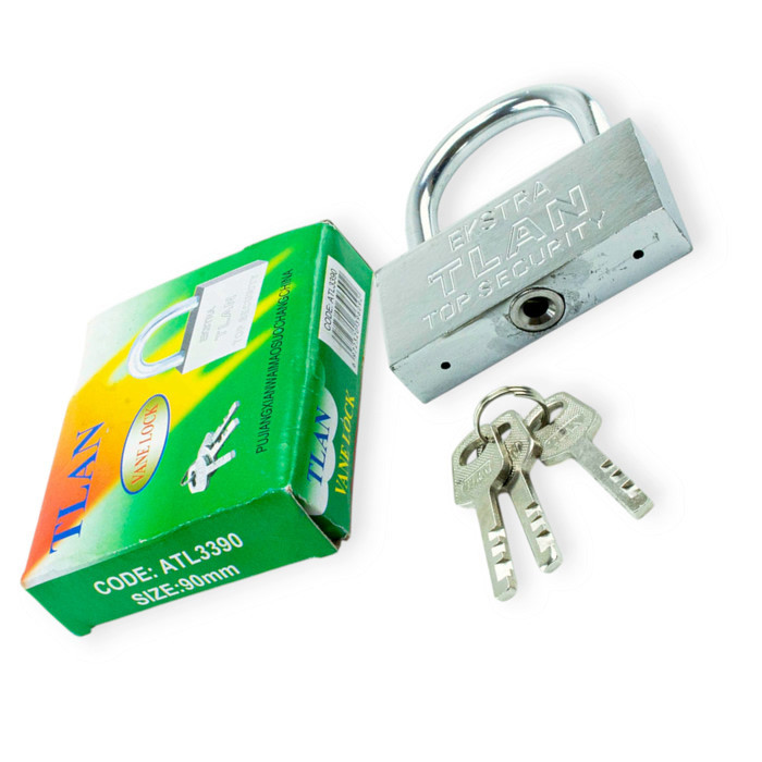 Замок навісний "дужка" 90 мм, загартована сталь, фінський ключ 3 шт, хром Extra Мукачево - фото 1