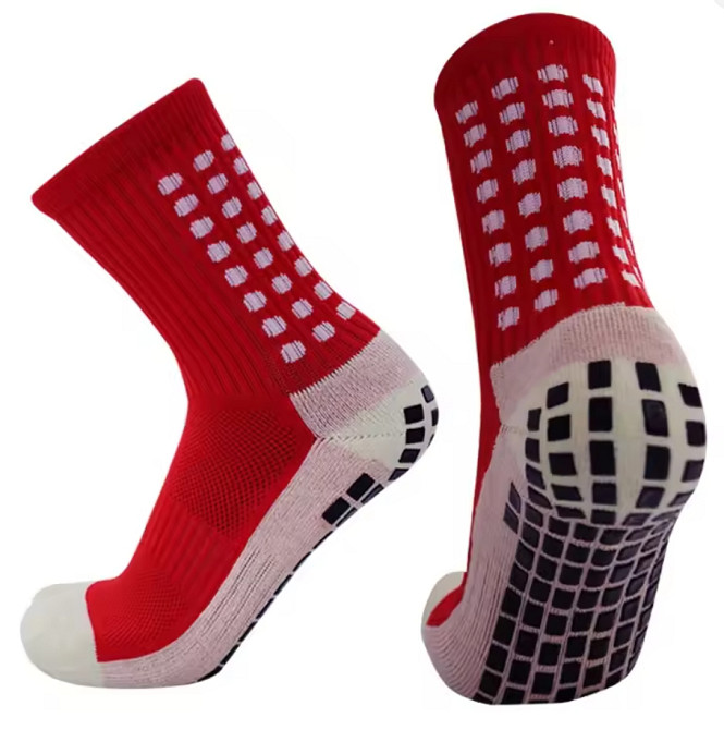 Антиковзкі футбольні шкарпетки з силіконовими вставками — для футболу, волейболу, бігу, баскетболу та тренувань (червоні) Николаев - изображение 2