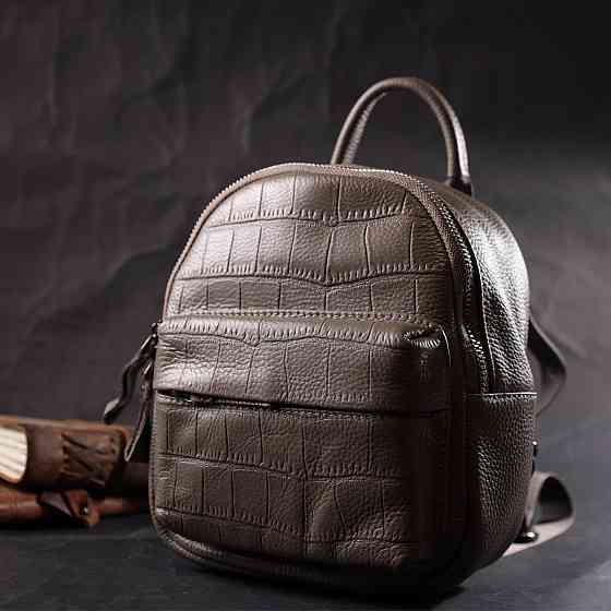 Женский компактный стильный рюкзак из натуральной кожи Серый (Vintage) Киев