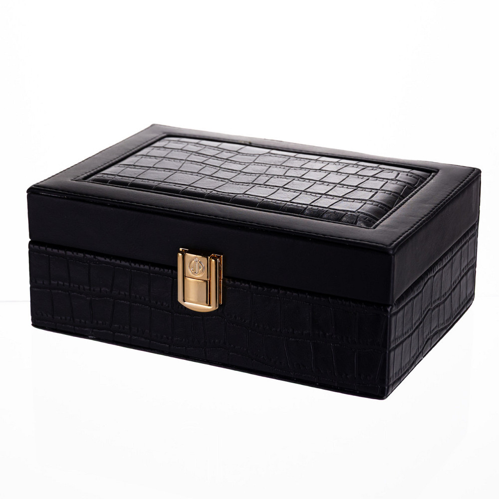 Скринька для прикрас з еко шкіри 10 відділень з дзеркалом 20×14×8 см Чорний HP-5-19B Київ - фото 1