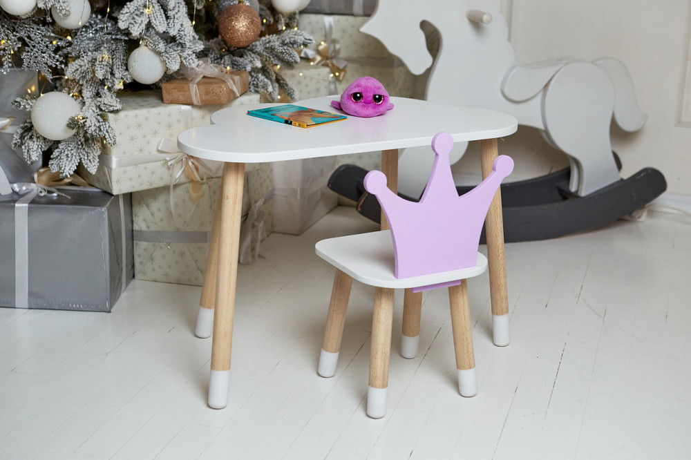 Білий столик хмарка 46х70х40 та стільчик корона фіолетовий 26х26х24, набір меблів для дитини стіл та стілець Київ - фото 8