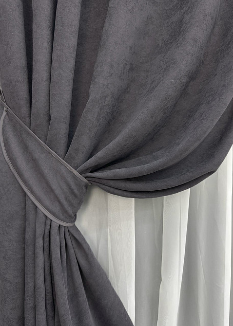Комплект готовых штор VR-Textil Микровелюр Petek YL № 1706ш Графитовый 200х290 см 2 шт (32-485) Киев - изображение 5