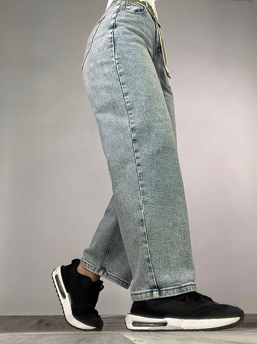 Джинси жіночі DNL 2670 skater mom jeans висока талія з ременем стрейчеві блакитні, блакитний, 26, 26, 70 см, 103 см Київ - фото 2