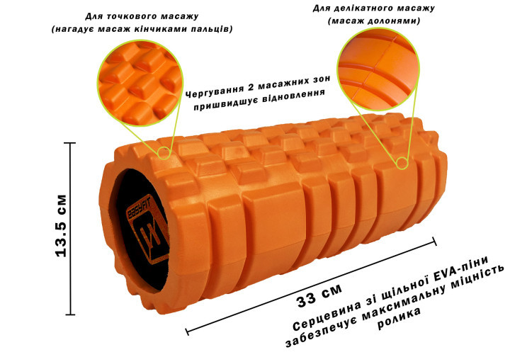 Масажний ролик EasyFit Solid Roller v.1.1s 33 см помаранчевий Коломия - фото 6