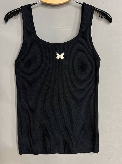 Майка жіноча A-N 2206 в рубчик з метеликом, чорний, one size Київ - фото 4