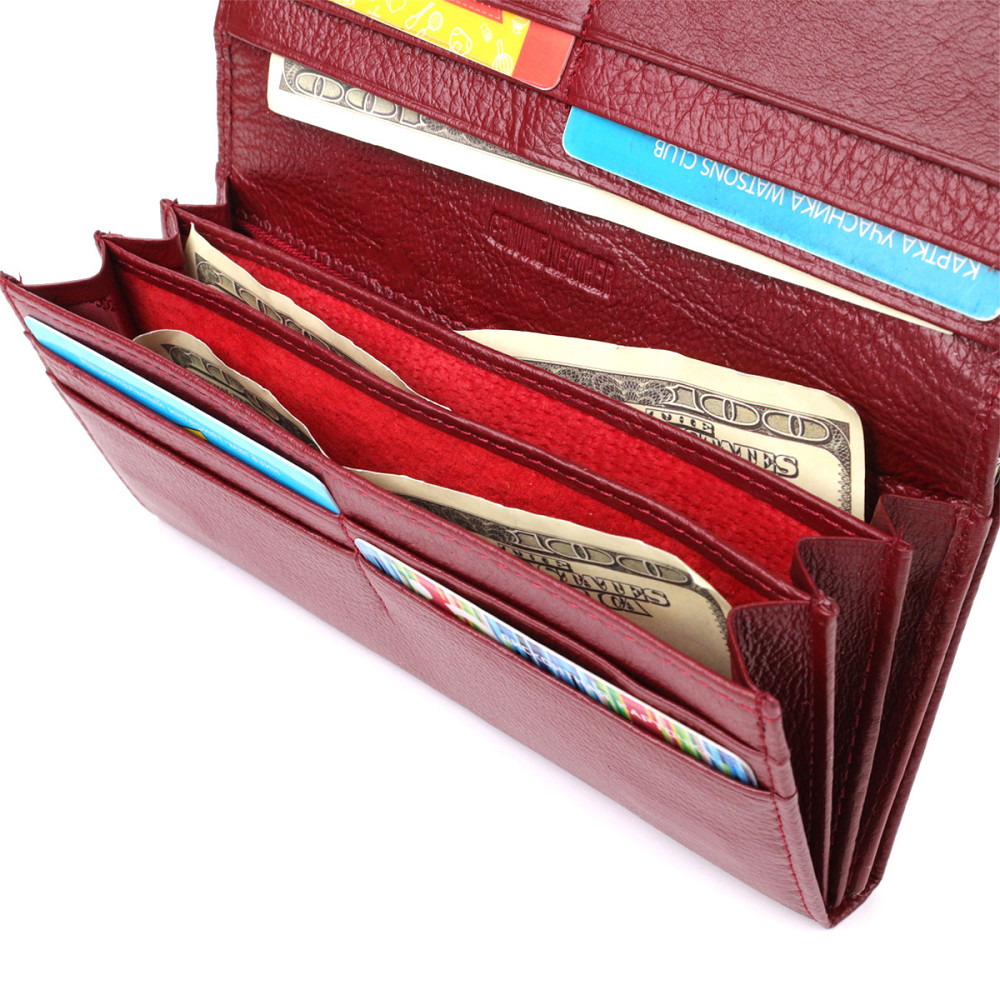 Елегантний гаманець для жінок з монетницею із натуральної шкіри Бордовий (ST Leather) Київ - фото 1