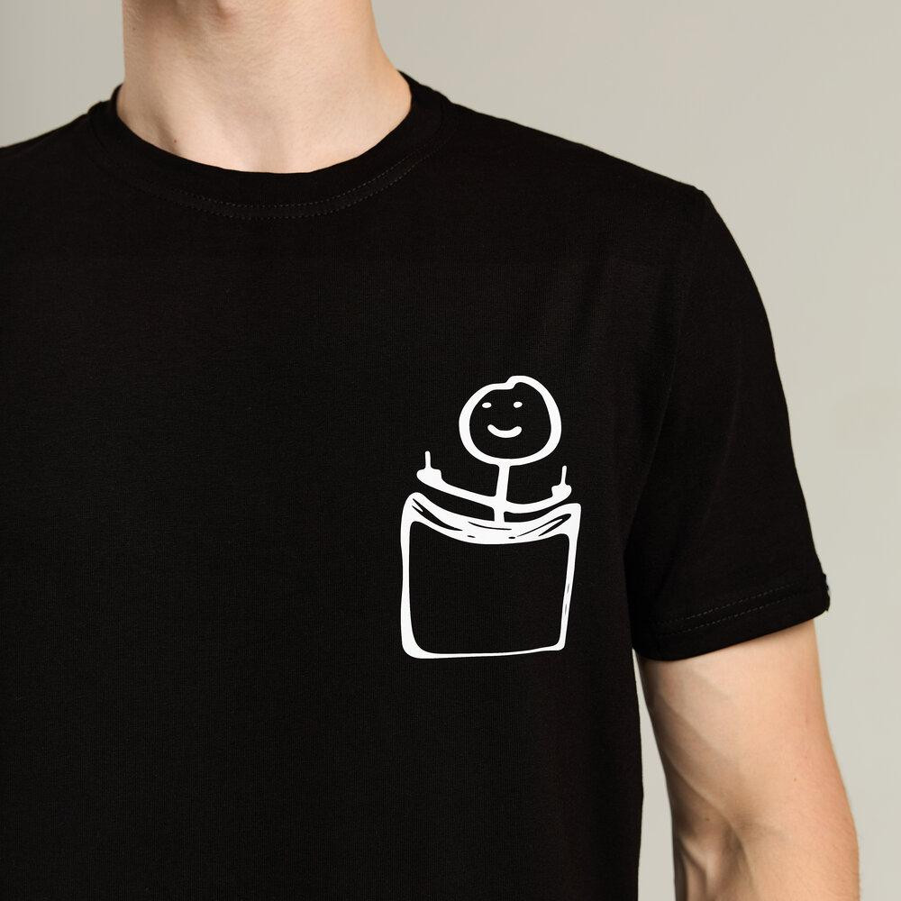 Футболка мужская однотонная черная Pobedov Peremoga - наклейка Человечек с факами Киев - изображение 3