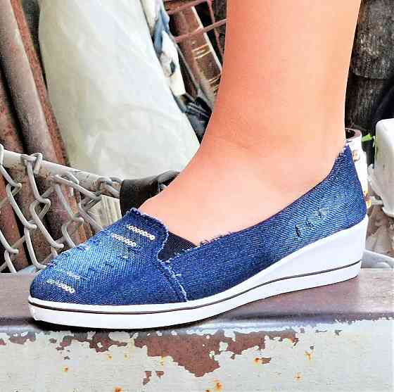 . Жіночі Мокасини Балетки на Танкетці Джинсові Сині (розміри: 36,37,38,39,40) Дніпро
