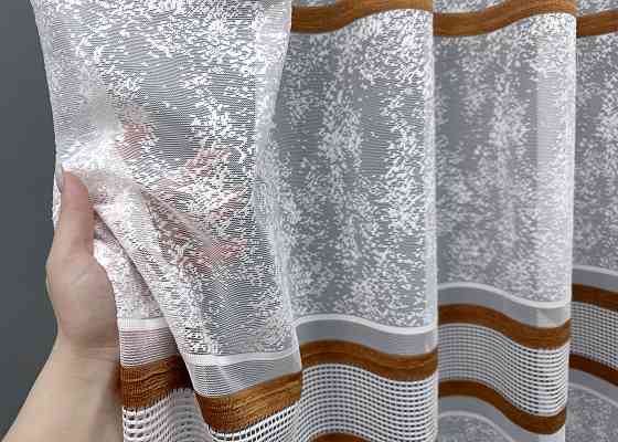 Тюль VR-Textil 1554т Cale Жакард мармур Білий з коричневим 125х270 см (49-335) Київ