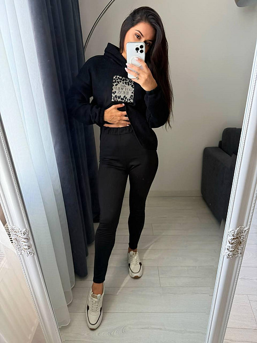 Жіночий теплий костюм-двійка: кофта та лосини двосторонній Polar Фліс + дайвінг на флісі Чорний, 50/52 Одеса - фото 5