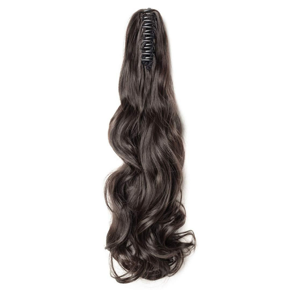 Накладний хвіст хвилястий довгий кучерявий темно-коричневий каштановий на крабі, термостійке синтетичне штучнине волосся шиньйон Київ - фото 2