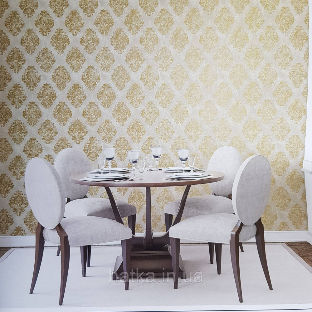 Шпалери флізелінові еко Galerie Metallic FX 0,53Х10 англійські вензель золотом структурних на бежевому фоні Київ - фото 1