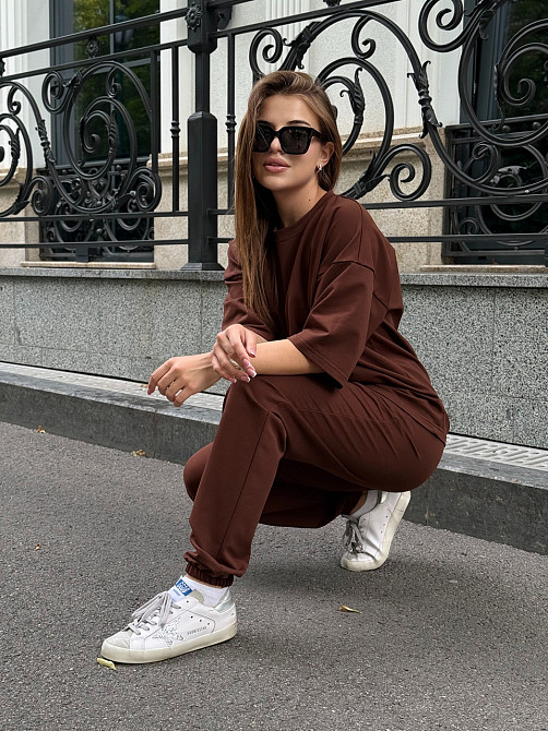 Спортивный костюм женский футболка и штаны джогеры Коричневый XL-XXL Харьков - изображение 7