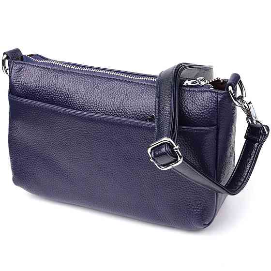 Сумка жіноча з натуральної шкіри з двома ремінцями Синій (Vintage) Київ