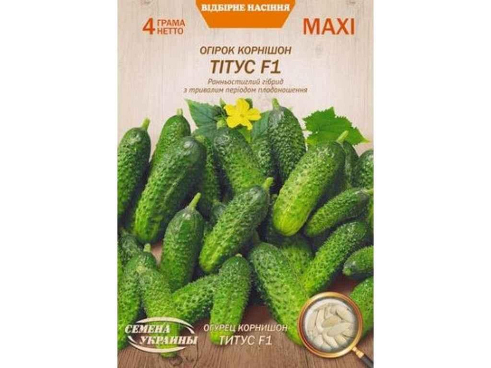 Максі Огірок Корнішон ТІТУС F1 4г (10 пачок) (рс) ТМ НАСІННЯ УКРАЇНИ Київ - фото 1