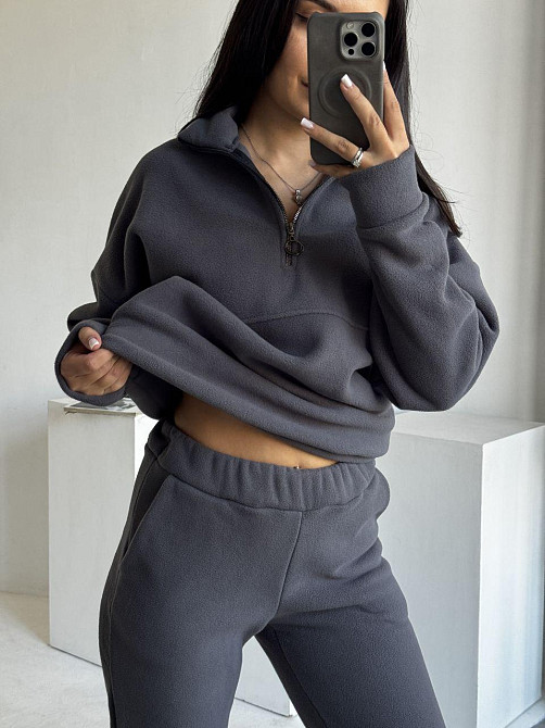 Женский теплый костюм двойка: кофта и штаны из турецкого флиса Графит, 42/44 Одесса - изображение 3