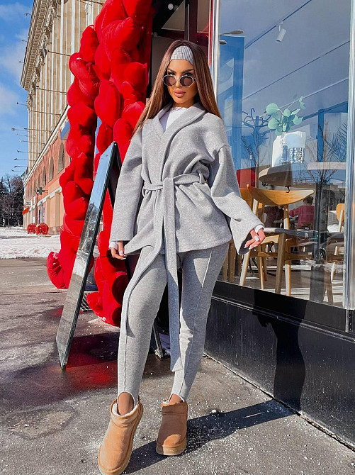 Женский стильный повседневный костюм кимоно + леггинсы турецкая ангора вязка Серый Одесса - изображение 16