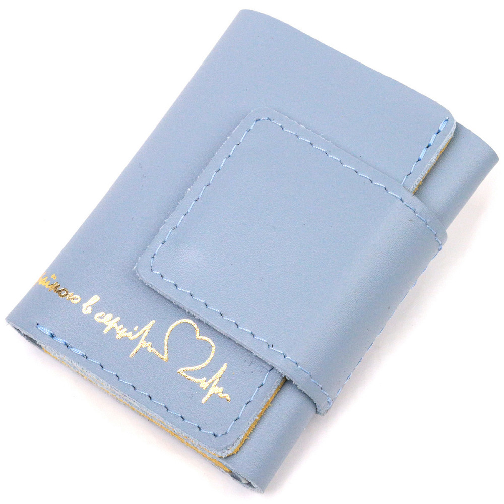 Жіноче шкіряне портмоне в три додавання комбі двох кольорів Серце GRANDE PELLE 16731 Жовто-блакитне Київ - фото 10