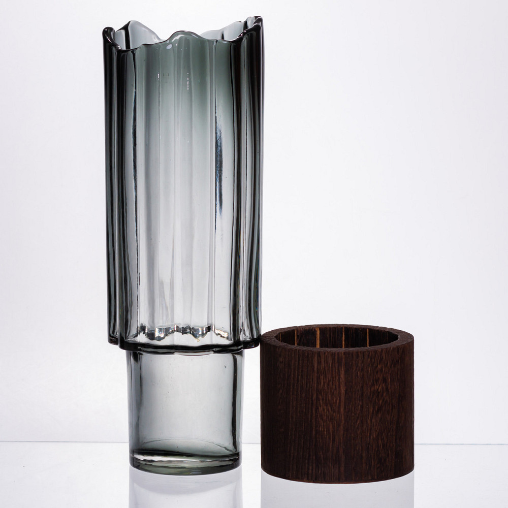 Скляна декоративна ваза циліндр, стильна ваза скло з деревом для квітів прозора HP-32-4 Київ - фото 2
