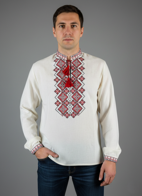 Лляна чоловіча вишиванка з орнаментом Святкова Київ - фото 2