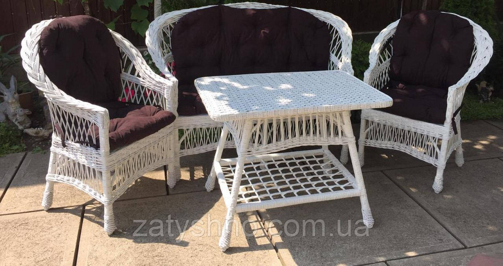 Білі меблі плетені та подушками|  Комплект плетених меблів білих | меблі садові з накидками Київ - фото 2