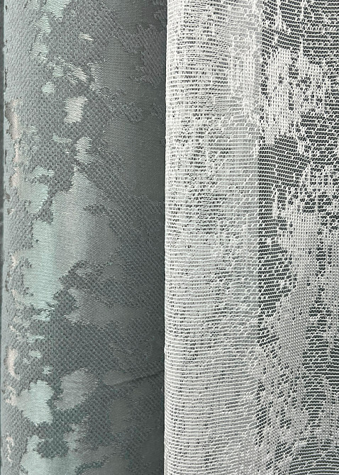 Комплект штор VR-Textil Льон Мармур 150х270 2шт і Тюль 400х270 1264ш-1400т Сірий з білим 71-134/3 Київ - фото 5