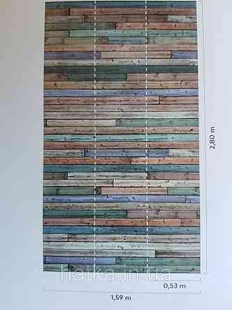 Шпалери вінілові Grandeco One roll one motif 2 A42401 панно 3д лофт під дерево дошка синій зелений коричневий Київ