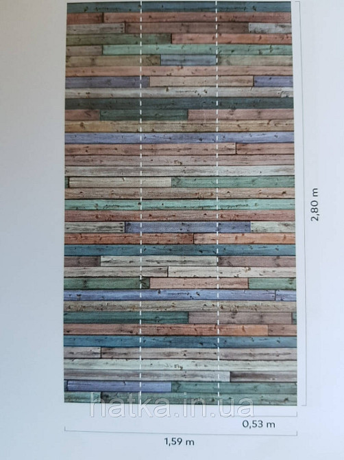 Шпалери вінілові Grandeco One roll one motif 2 A42401 панно 3д лофт під дерево дошка синій зелений коричневий Київ - фото 2