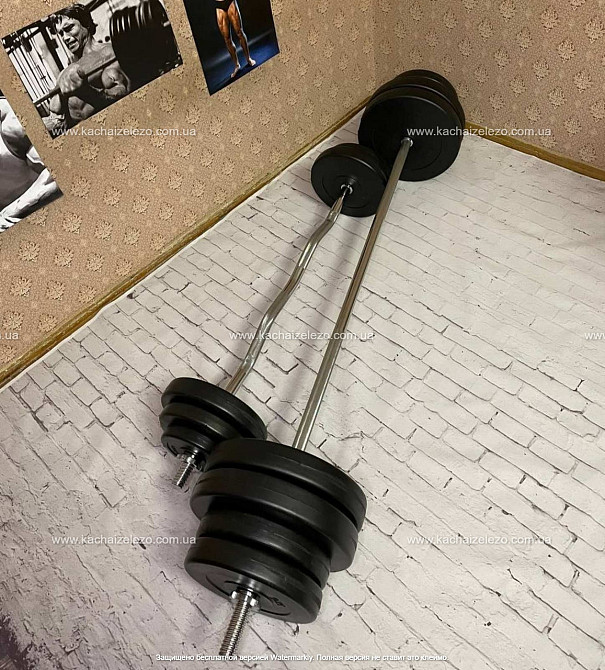 Штанга наборная + W-образный гриф с гантелями 120 кг Гантели, гири, штанги и диски ударостойкий пластик Киев - изображение 5
