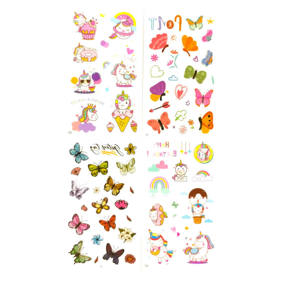 Набор детских временных тату «Бабочки и единороги» tattoo-kids-mini-set-unico Винница - изображение 1
