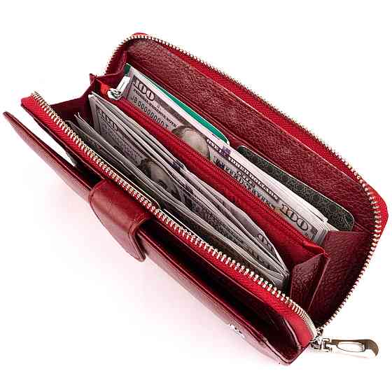 Вертикальний місткий гаманець зі шкіри жіночий Бордовий (ST Leather) Київ