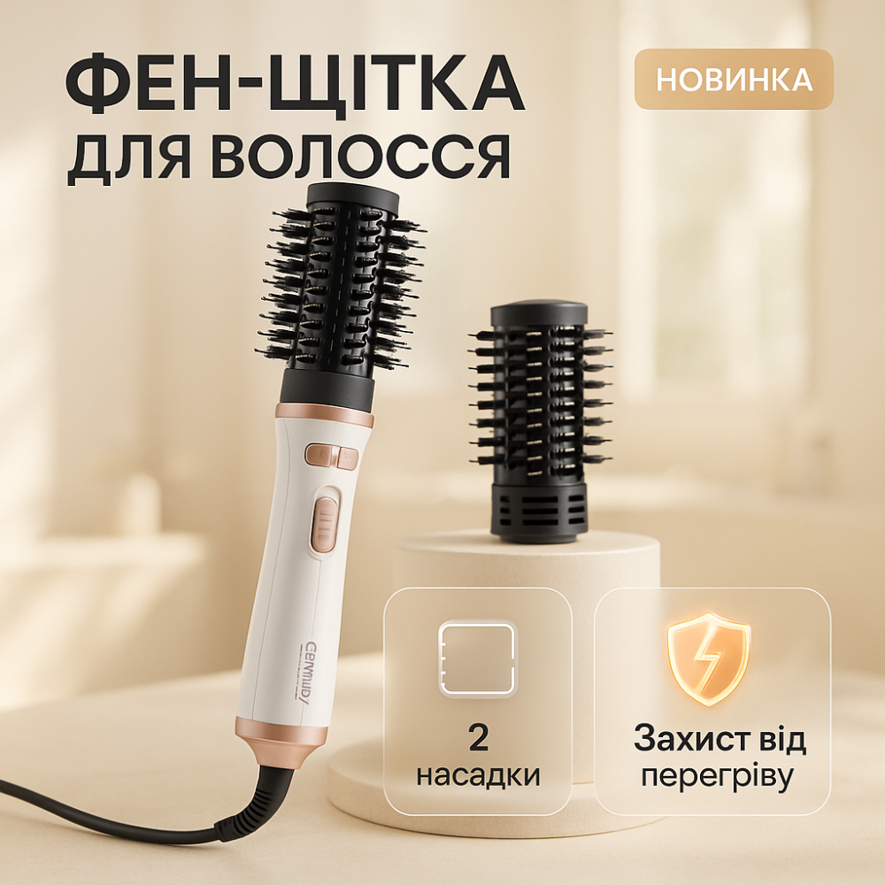 Фен расческа для укладки локонов Camry CR 2021 1200Вт, Фен-щетка для волос с концентратором ZI-16 Львов - изображение 2