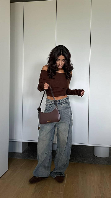 Женская базовая кофта с открытыми плечами турецкий рубчик. Шоколадный, 42/44 Одесса - изображение 2