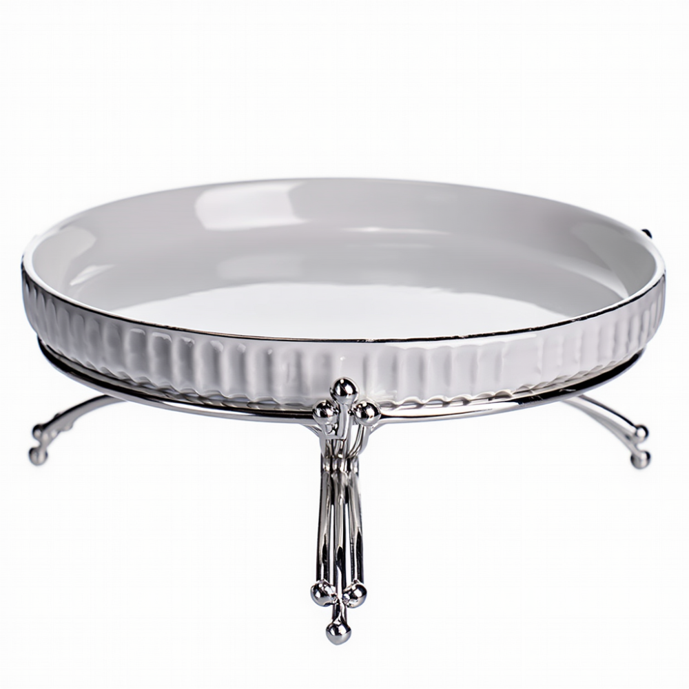 Yiwu Фруктовниця порцелянова на металевій підставці Ø20 (см) кругла Золото LB-1570G Коломия - фото 1