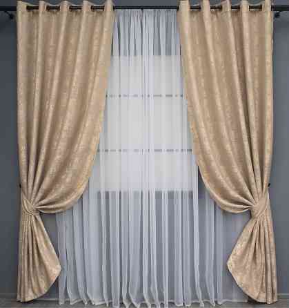 Комплект штор на люверсах VR-Textil Жакард Sultan YL № 1699ш Темно-бежевий 150х250 см 2 шт (37-0250) Київ