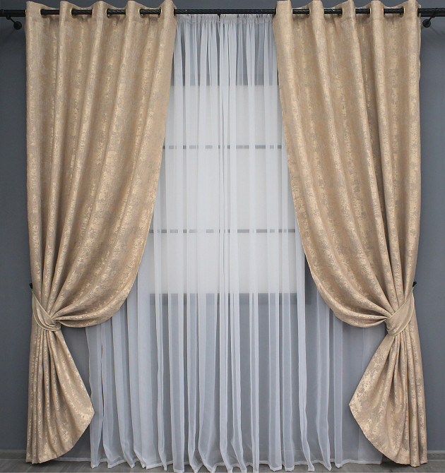 Комплект штор на люверсах VR-Textil Жакард Sultan YL № 1699ш Темно-бежевий 150х250 см 2 шт (37-0250) Київ - фото 2