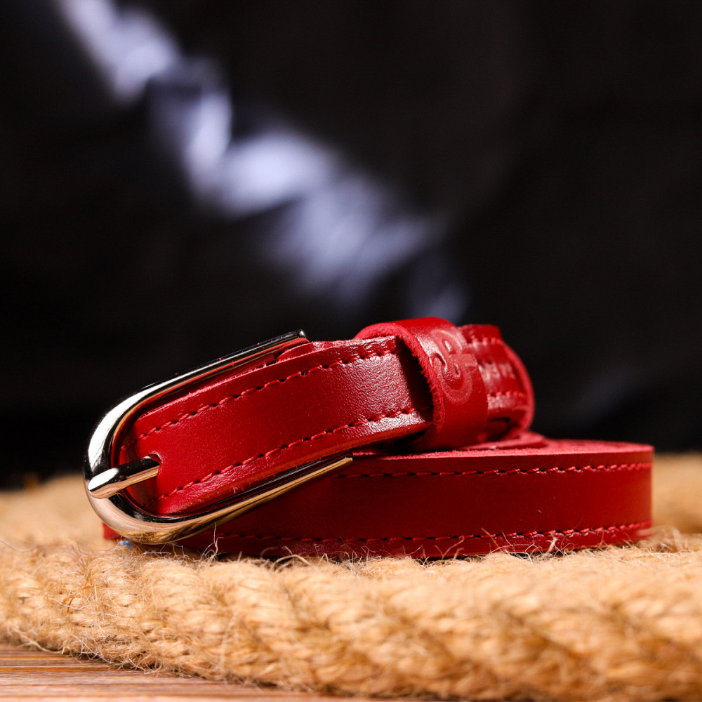 Узкий женский ремень из натуральной кожи Красный (GRANDE PELLE) Киев - изображение 4