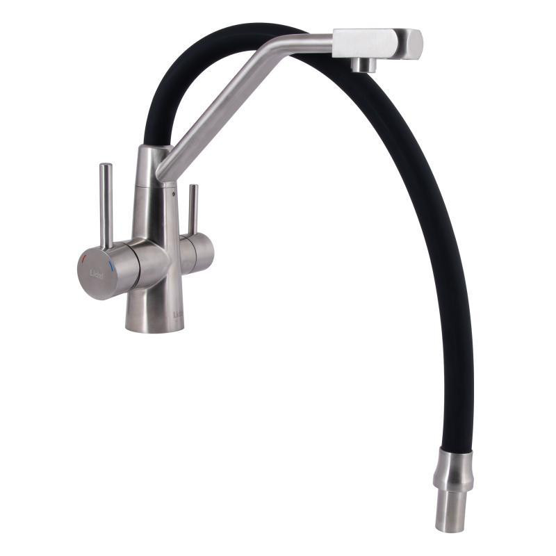 Змішувач для кухні Lidz Aria 020F3 з гнучким виливом та підключенням до фільтру LDARI020F3BNK37647 Black / Nicke Київ - фото 4
