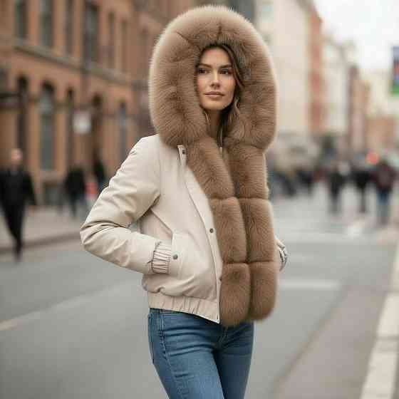 Бомбер женский с мехом песца Бежевый 44 Харьков