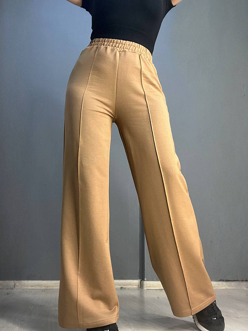 Брюки женские MY CITY 8286 широкие клеш от бедра шов стрелка впереди высокая посадка капучино, капучино, SM Киев - изображение 4
