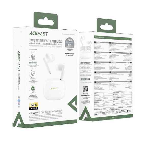 Бездротові навушники TWS ACEFAST W7,ENC, IPX4, White Одеса