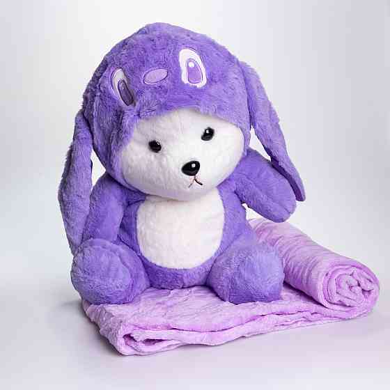 М'яка іграшка-плед, подушка 3 в 1 Ведмедик Тедді в костюмі Ангела плед в іграшці 40×35×15 (см) дитячий плед іграшка Фіолетовий 520-2V Коломия