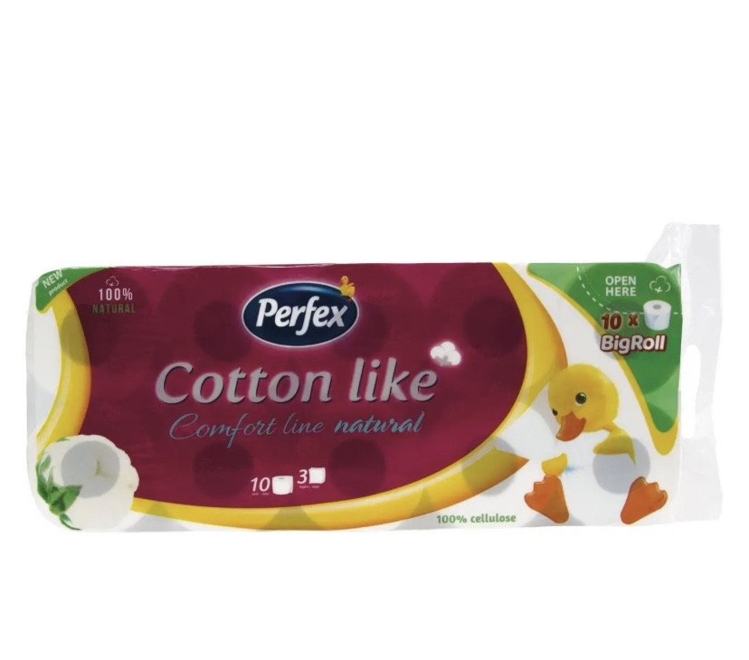 Туалетний папір PERFEX Cotton Like тришаровий 10шт Виноградов - изображение 1