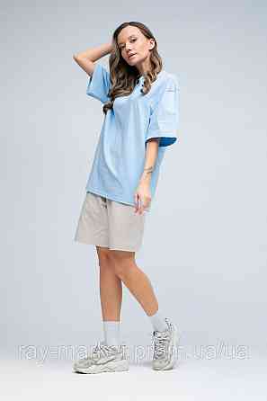 Костюм футболка оверсайз блакитна та шорти бежеві RAY BASIC жіночий (U1801W-Blue-Cream) Київ