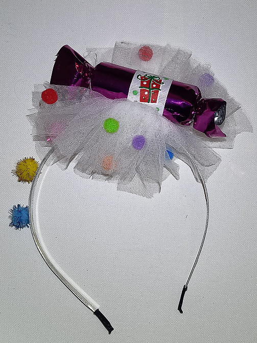 Новогодний обруч для волос конфетка с фатином one size ручная работа розовый Киев - изображение 3