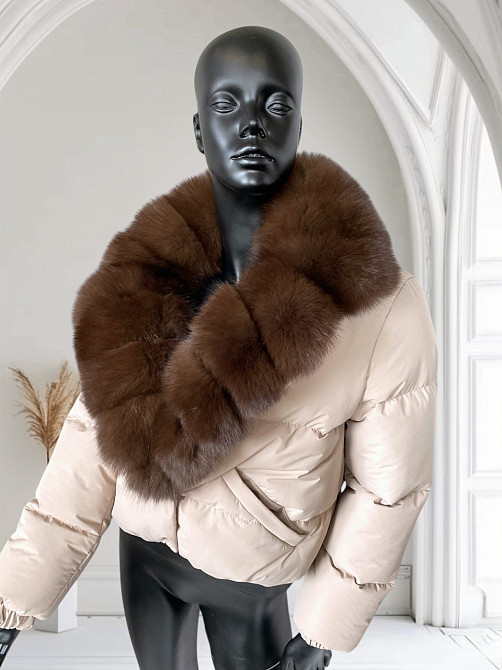 Пуховик жіночий з хутром Бежевий Темний Соболь S Харків - фото 5